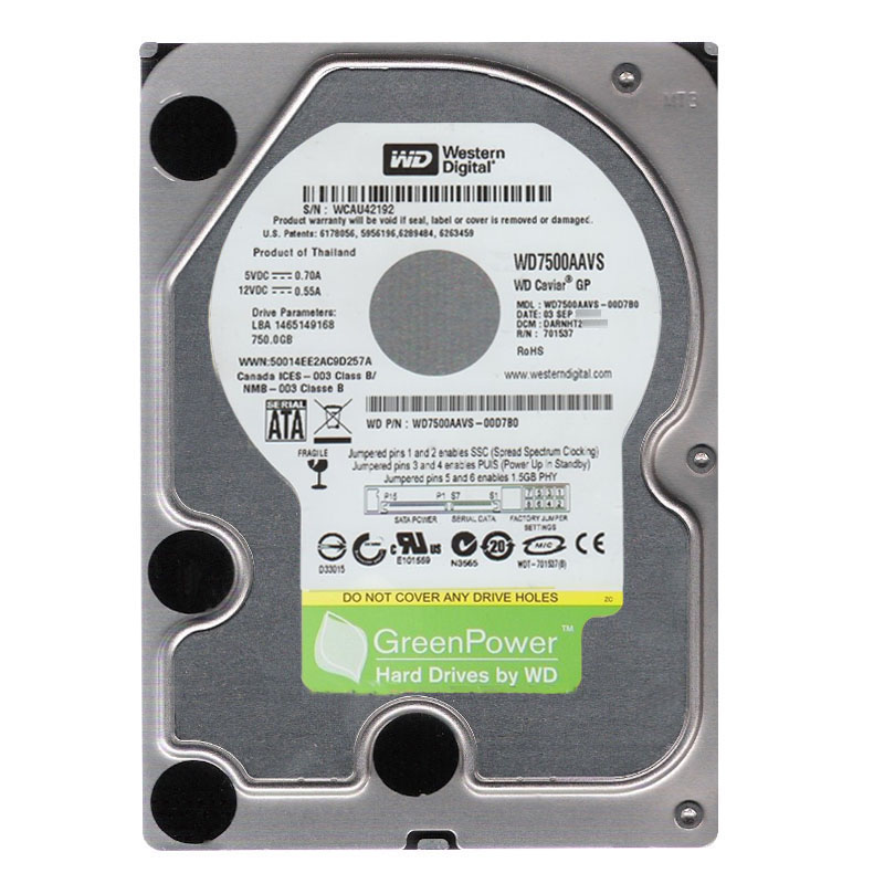 Western Digital - 750GB IntelliPower SATA 3.0Gbps 3.5" 8MB Hard Drive - WD7500AAVS-00D7B0
