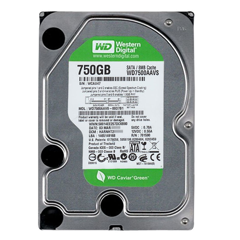 Western Digital - 750GB IntelliPower SATA 3.0Gbps 3.5" 8MB Hard Drive - WD7500AAVS-00D7B1