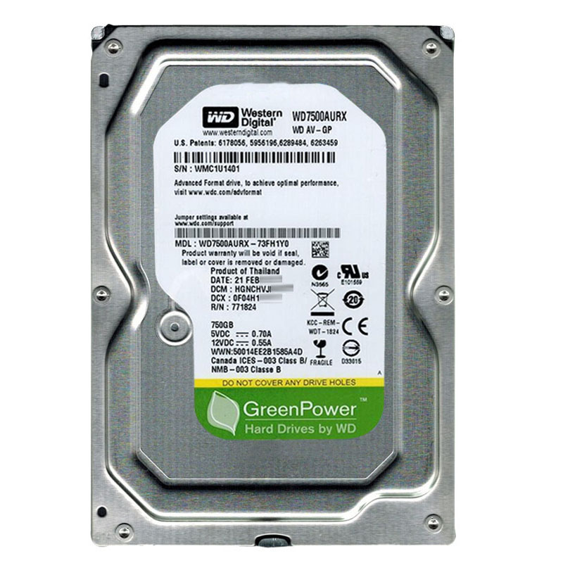 Western Digital - 750GB 5.4K SATA 6.0Gbps 3.5" 64MB Hard Drive - WD7500AURX-73FH1Y0