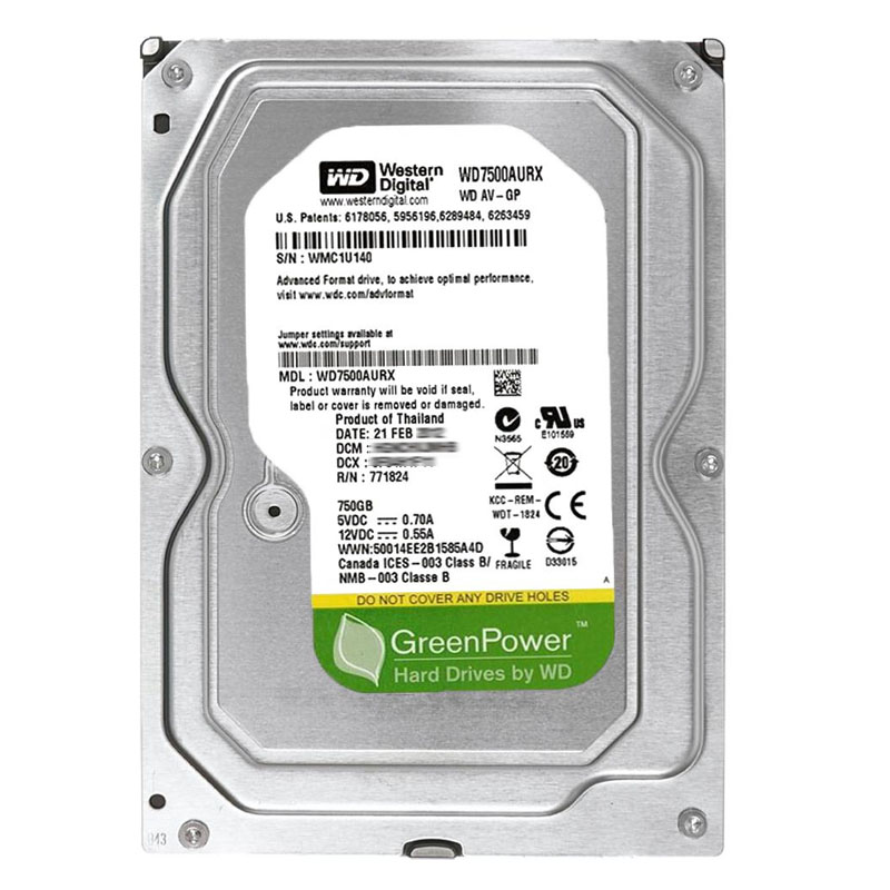 Western Digital - 750GB 5.4K SATA 6.0Gbps 3.5" 64MB Cache Hard Drive - WD7500AURX