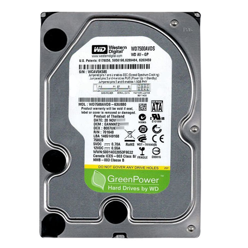 WD7500AVDS-63U8B0.jpg Western Digital - 750GB IntelliPower SATA 3.0Gbps 3.5" 32MB Hard Drive - WD7500AVDS-63U8B0 - Image 1