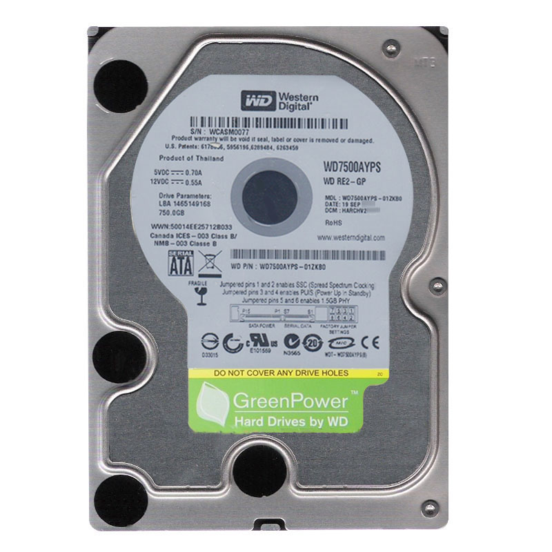 Western Digital - 750GB IntelliPower SATA 3.0Gbps 3.5" 16MB Hard Drive - WD7500AYPS-01ZKB0