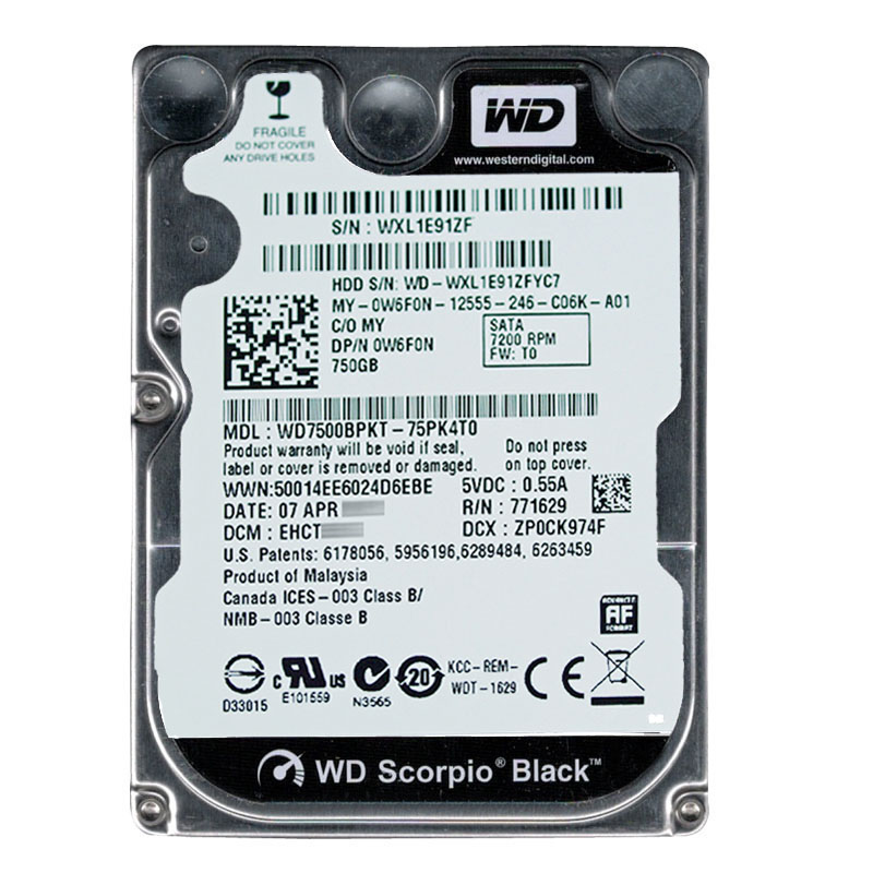 Western Digital - 750GB 7.2K SATA 3.0Gbps 2.5" 16MB Hard Drive - WD7500BPKT-75PK4T0
