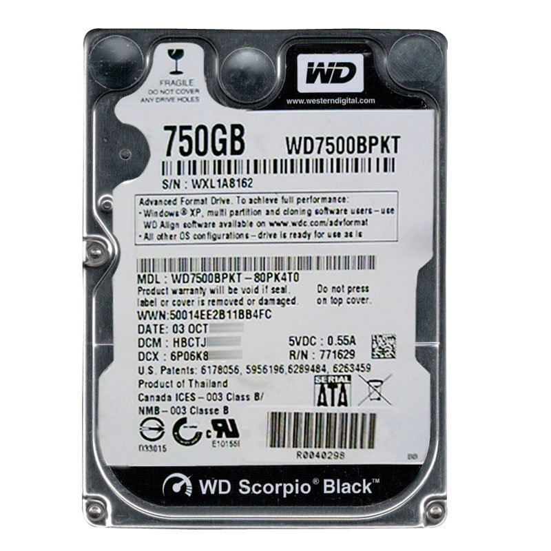 Western Digital - 750GB 7.2K SATA 3.0Gbps 2.5" 16MB Hard Drive - WD7500BPKT-80PK4T0
