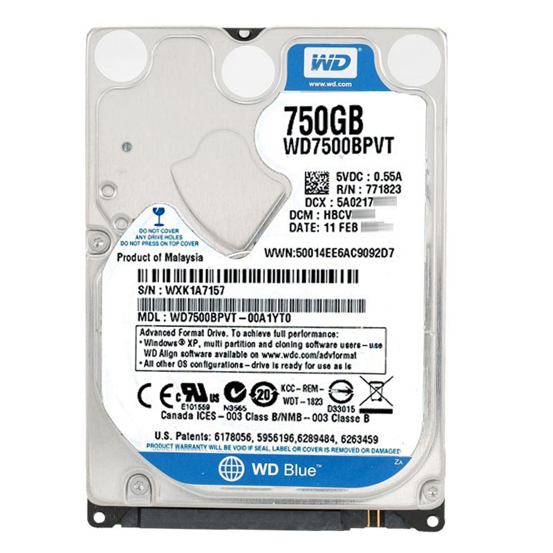 Western Digital - 750GB 5.4K SATA 3.0Gbps 2.5" 8MB Hard Drive - WD7500BPVT-00A1YT0