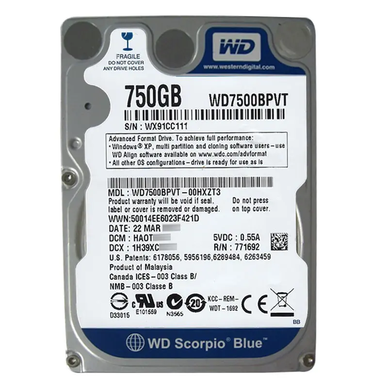 WD7500BPVT-00HXZT3.jpg Western Digital - 750GB 5.4K SATA 3.0Gbps 2.5" 8MB Hard Drive - WD7500BPVT-00HXZT3 - Image 1
