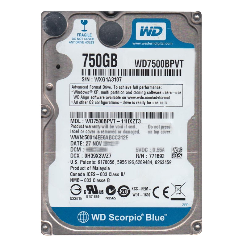 Western Digital - 750GB 5.4K SATA 3.0Gbps 2.5" 8MB Cache Hard Drive - WD7500BPVT-11HXZT3