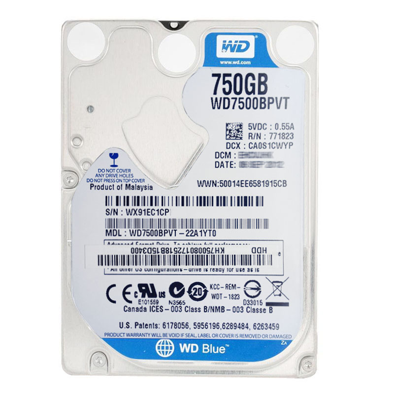 Western Digital - 750GB 5.4K SATA 3.0Gbps 2.5" 8MB Cache Hard Drive - WD7500BPVT-22A1YT0