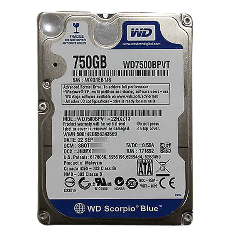 Western Digital - 750GB 5.4K SATA 3.0Gbps 2.5" 8MB Hard Drive - WD7500BPVT-22HXZT3