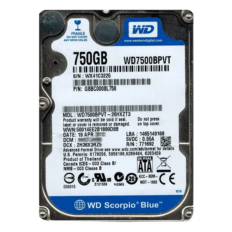 WD7500BPVT-26HXZT3.jpg Western Digital - 750GB 5.4K SATA 3.0Gbps 2.5" 8MB Cache Hard Drive - WD7500BPVT-26HXZT3 - Image 1