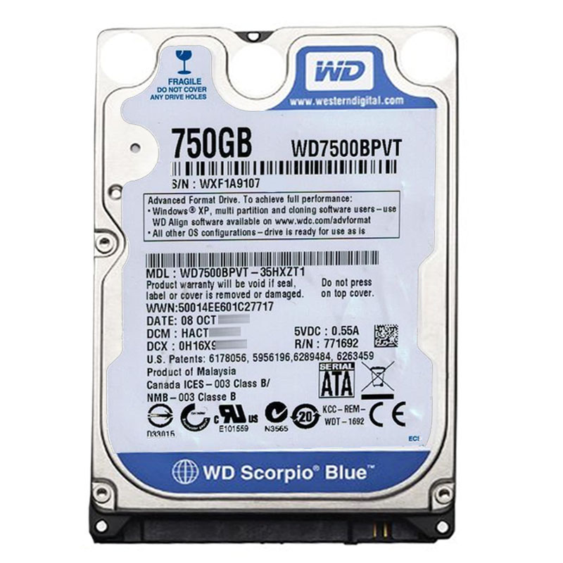 Western Digital - 750GB 5.4K SATA 3.0Gbps 2.5" 8MB Hard Drive - WD7500BPVT-35HXZT1