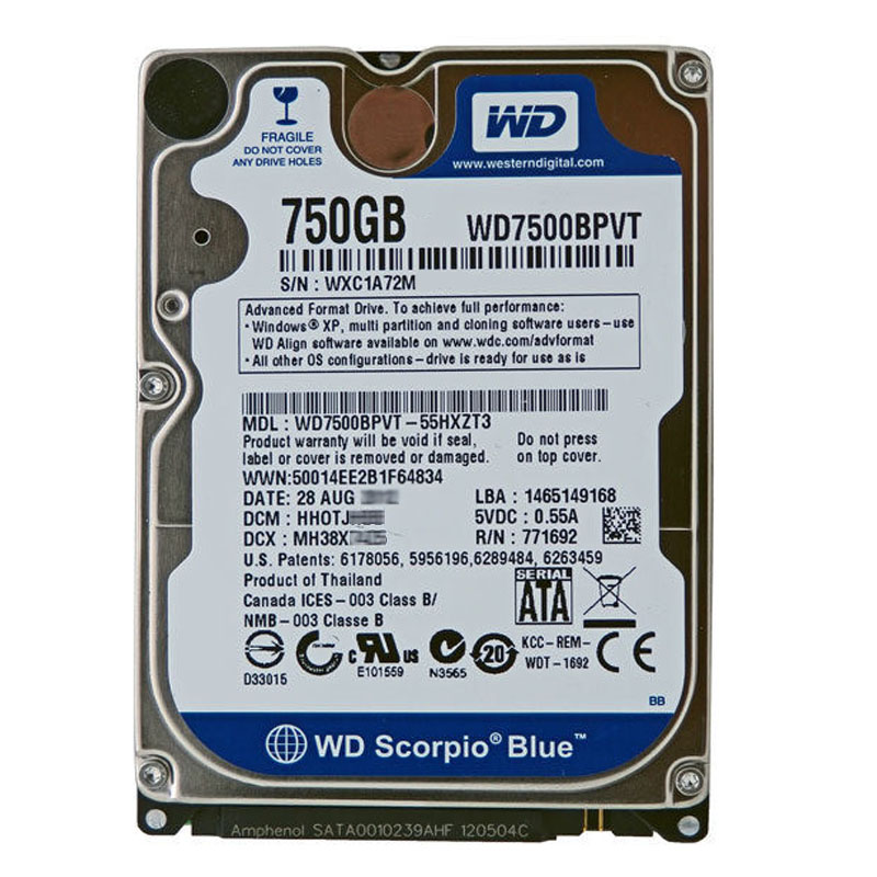 WD7500BPVT-55HXZT3.jpg Western Digital - 750GB 5.4K SATA 3.0Gbps 2.5" 8MB Hard Drive - WD7500BPVT-55HXZT3 - Image 1