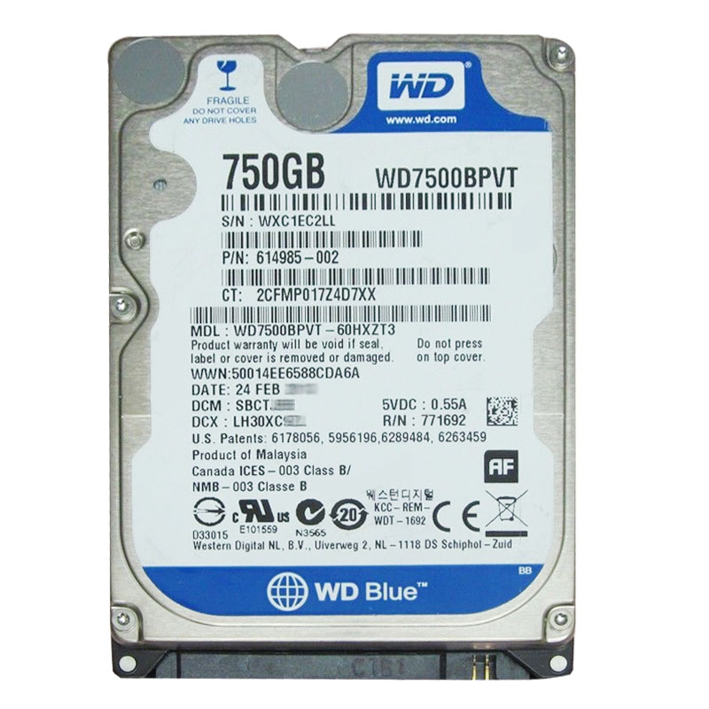 Western Digital - 750GB 5.4K SATA 3.0Gbps 2.5" 8MB Hard Drive - WD7500BPVT-60HXZT3