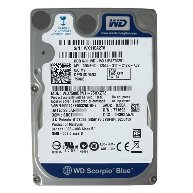 WD7500BPVT-75HXZT3.jpg Western Digital - 750GB 5.4K SATA 3.0Gbps 2.5" 8MB Hard Drive - WD7500BPVT-75HXZT3 - Image 1