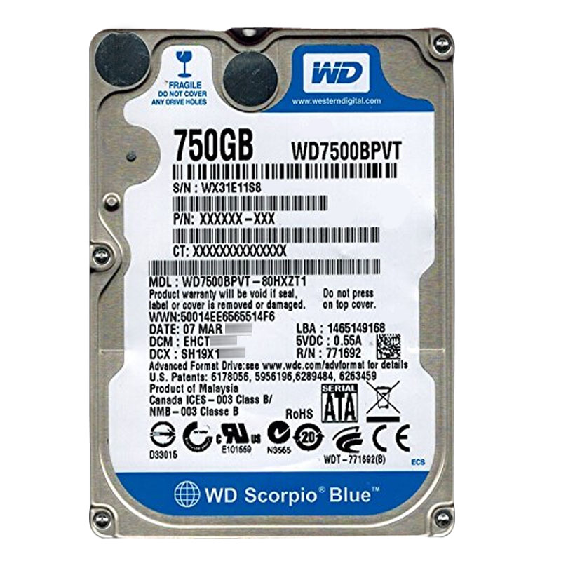 Western Digital - 750GB 5.4K SATA 3.0Gbps 2.5" 8MB Hard Drive - WD7500BPVT-80HXZT1