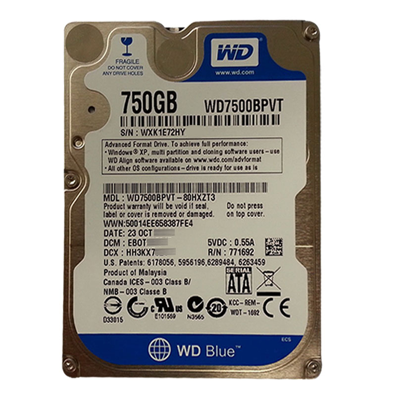 Western Digital - 750GB 5.4K SATA 3.0Gbps 2.5" 8MB Hard Drive - WD7500BPVT-80HXZT3