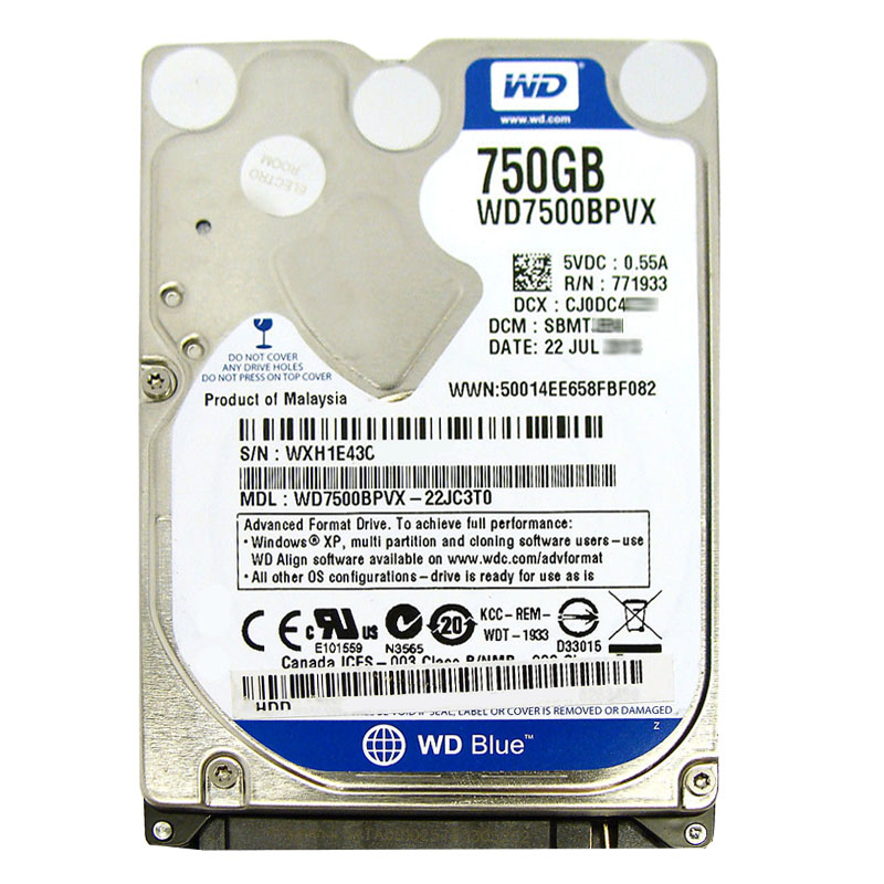 Western Digital - 750GB 5.4K SATA 6.0Gbps 2.5" 8MB Hard Drive - WD7500BPVX-22JC3T0