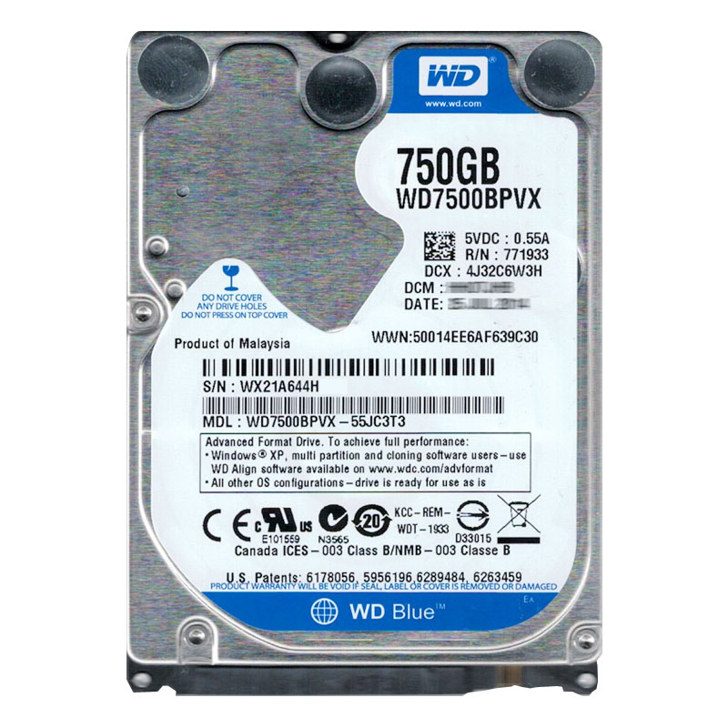 Western Digital - 750GB 5.4K SATA 6.0Gbps 2.5" 8MB Cache Hard Drive - WD7500BPVX-55JC3T3