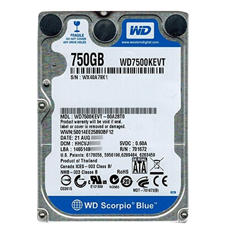 Western Digital - 750GB 5.2K SATA 3.0Gbps 2.5" 8MB Hard Drive - WD7500KEVT-00A28T0