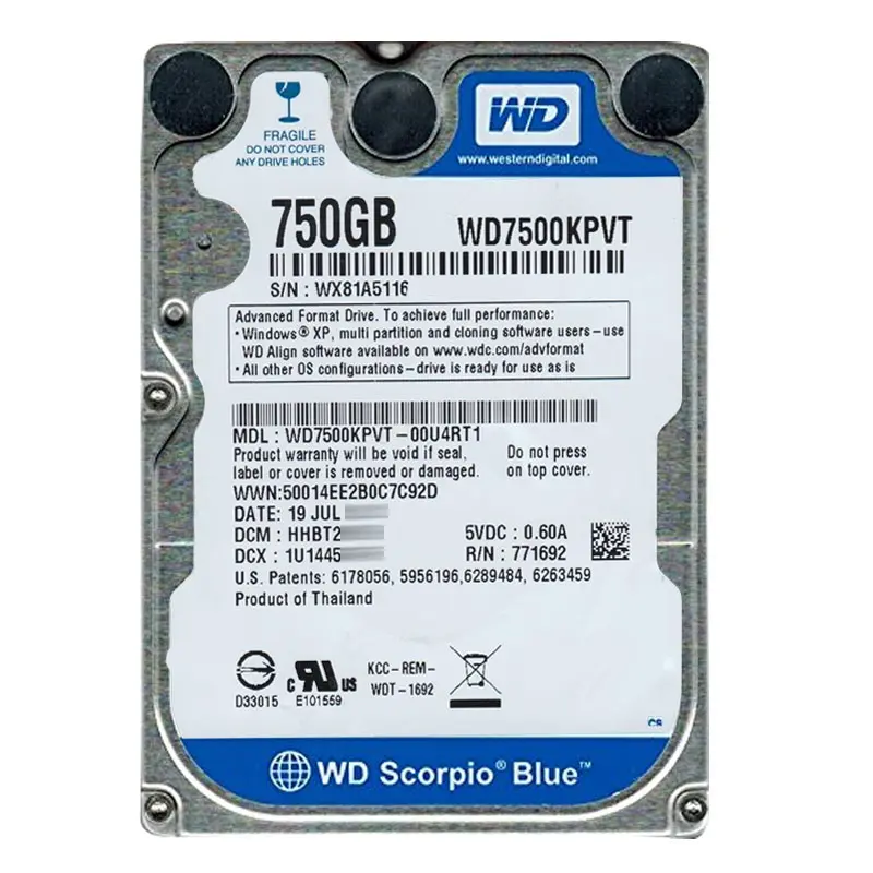 WD7500KPVT-00U4RT1.jpg Western Digital - 750GB 5.2K SATA 3.0Gbps 2.5" 8MB Hard Drive - WD7500KPVT-00U4RT1 - Image 1
