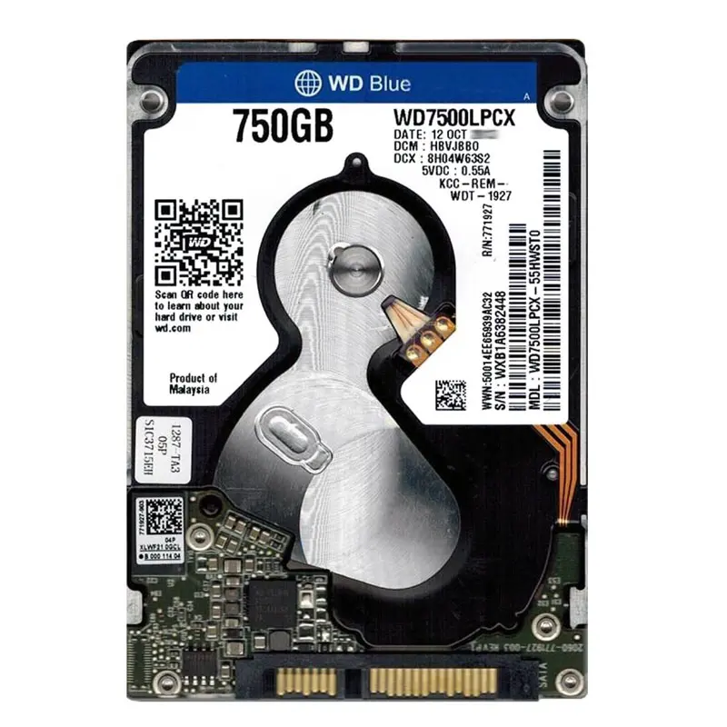 WD7500LPCX-55HWST0.jpg Western Digital - 750GB 5.4K SATA 6.0Gbps 2.5" 16MB Cache Hard Drive - WD7500LPCX-55HWST0 - Image 1