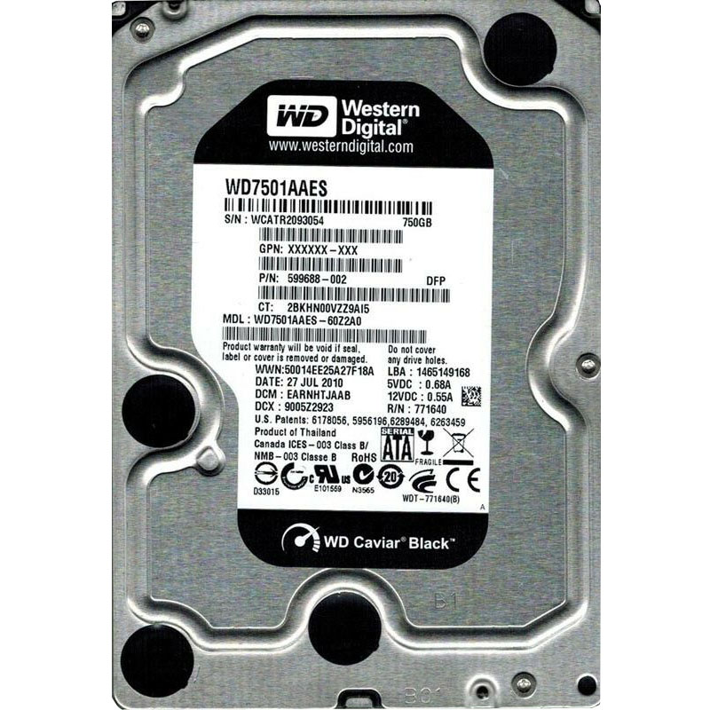 Western Digital - 750GB 7.2K SATA 3.0Gbps 3.5" Hard Drive - WD7501AAES-60Z2A0
