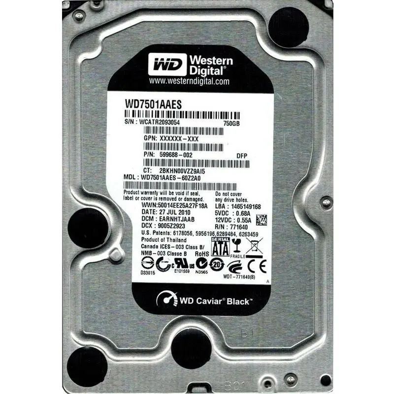 WD7501AAES-60Z2A0.jpg Western Digital - 750GB 7.2K SATA 3.0Gbps 3.5" Hard Drive - WD7501AAES-60Z2A0 - Image 1