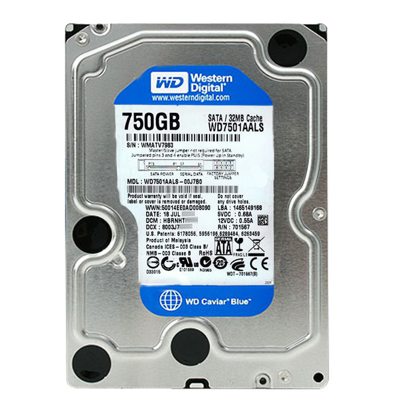 Western Digital - 750GB 7.2K SATA 3.0Gbps 3.5" 32MB Hard Drive - WD7501AALS-00J7B0