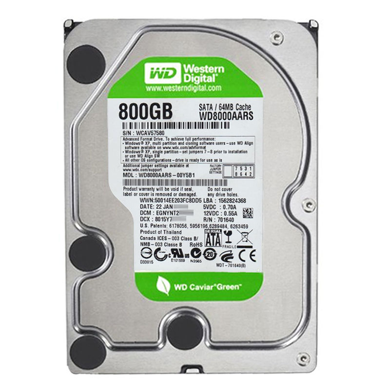 Western Digital - 800GB 5.4K SATA 3.0Gbps 3.5" 64MB Hard Drive - WD8000AARS-00Y5B1
