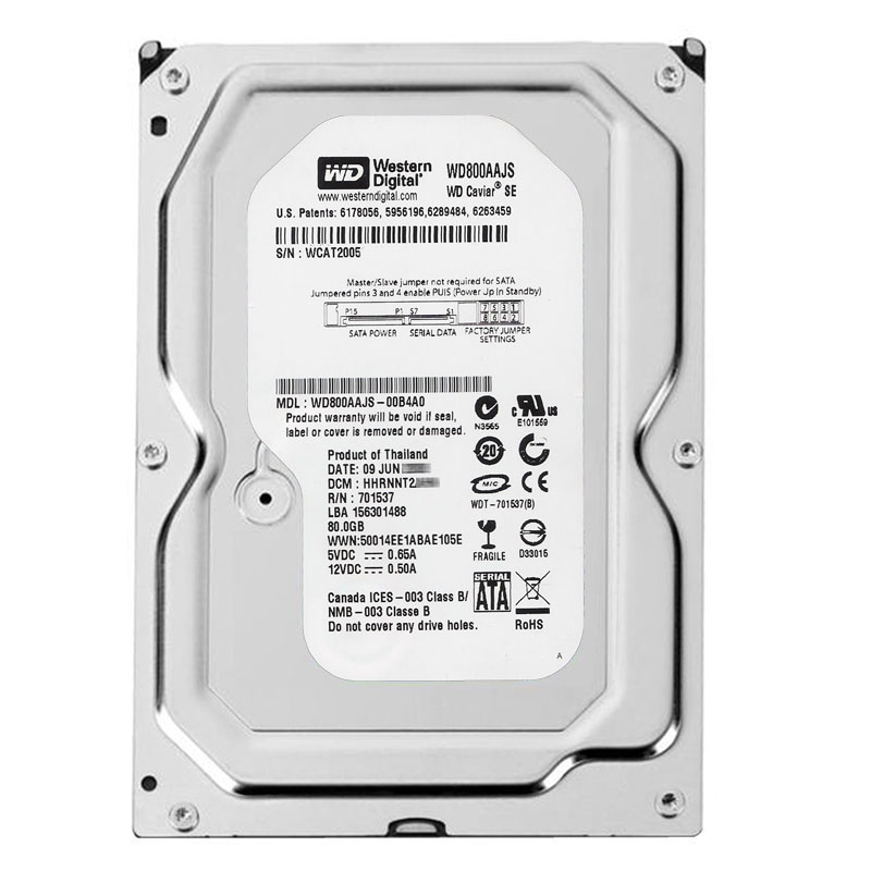 Western Digital - 80GB 7.2K SATA 3.0Gbps 3.5" 8MB Hard Drive - WD800AAJS-00B4A0