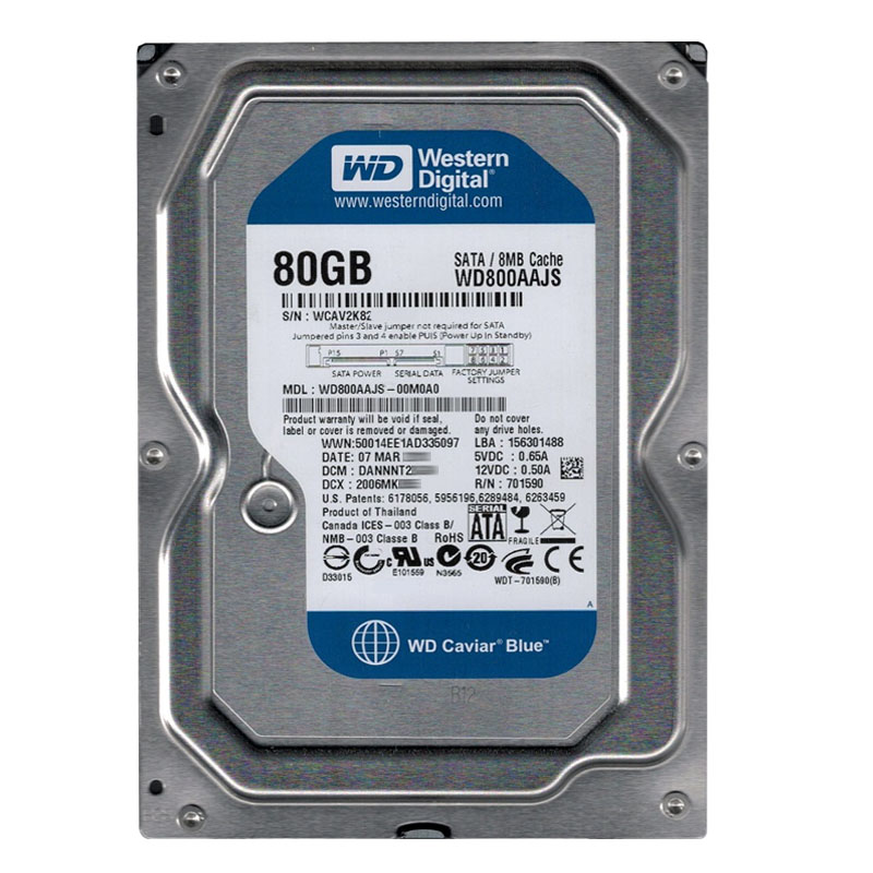 Western Digital - 80GB 7.2K SATA 3.0Gbps 3.5" 8MB Hard Drive - WD800AAJS-00M0A0