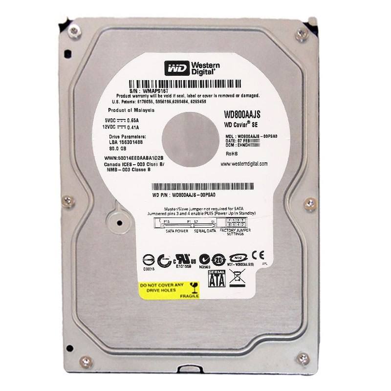 WD800AAJS-00PSA0.jpg Western Digital - 80GB 7.2K SATA 3.0Gbps 3.5" 8MB Hard Drive - WD800AAJS-00PSA0 - Image 1