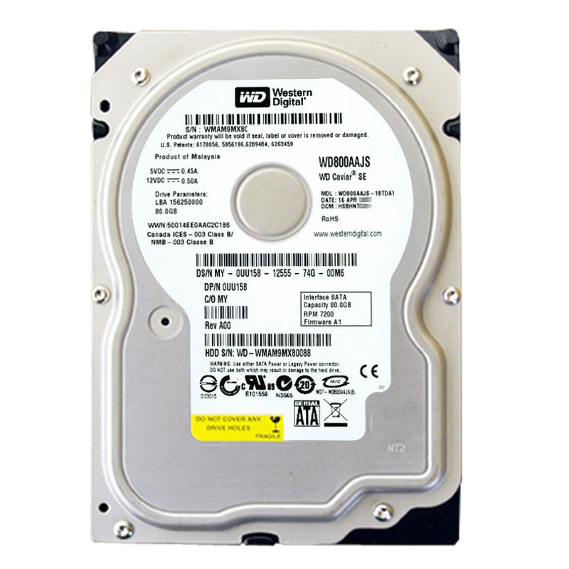 Western Digital - 80GB 7.2K SATA 3.0Gbps 3.5" 8MB Hard Drive - WD800AAJS-18TDA1