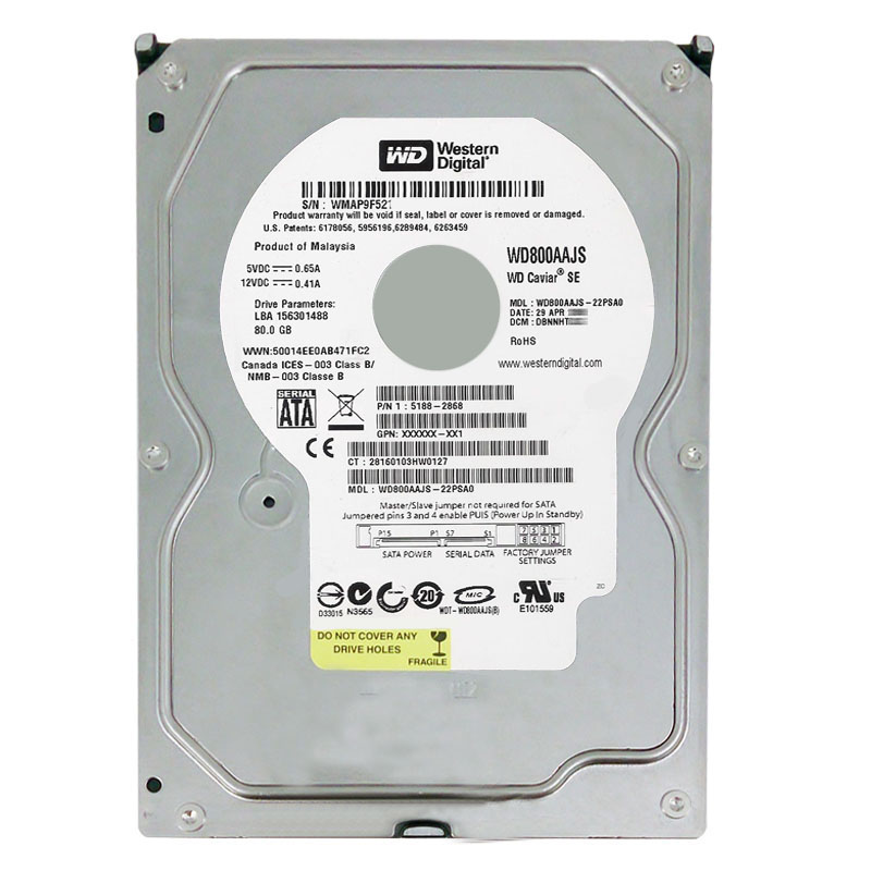 Western Digital - 80GB 7.2K SATA 3.0Gbps 3.5" 8MB Hard Drive - WD800AAJS-22PSA0