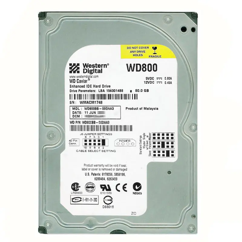 WD800BB-00DAA3.jpg Western Digital - 80GB 7.2K IDE 3.5" 2MB Cache Hard Drive - WD800BB-00DAA3 - Image 1