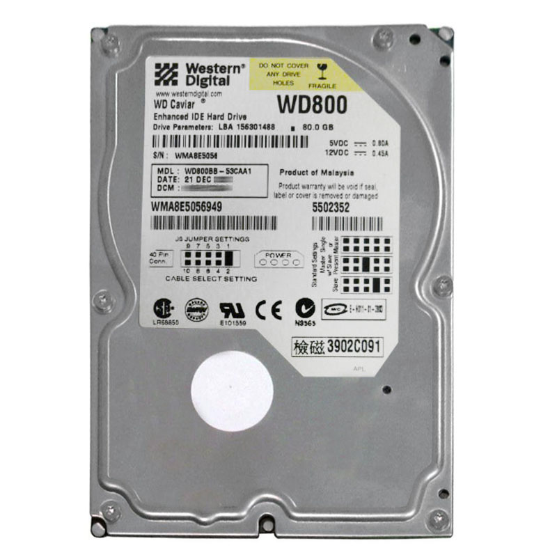 WD800BB-53CAA1.jpg Western Digital - 80GB 7.2K IDE 3.5" 2MB Cache Hard Drive - WD800BB-53CAA1 - Image 1