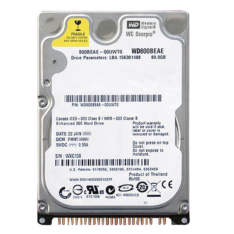 WD800BEAE-00UWT0.jpg Western Digital - 80GB 5.4K IDE 2.5" 2MB Cache Hard Drive - WD800BEAE-00UWT0 - Image 1