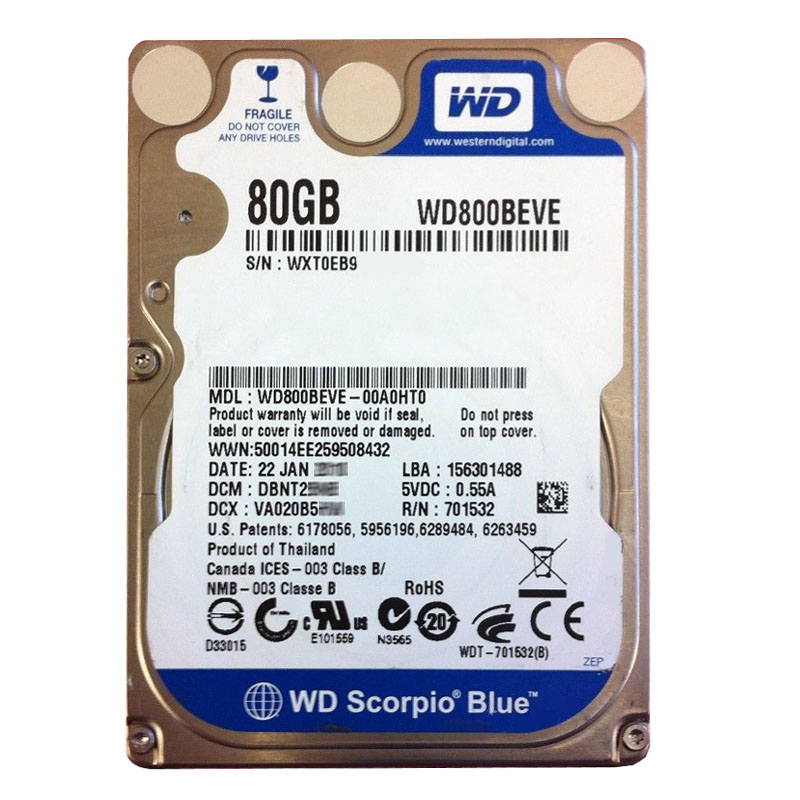 Western Digital - 80GB 5.4K PATA 2.5" 8MB Cache Hard Drive - WD800BEVE-00A0HT0