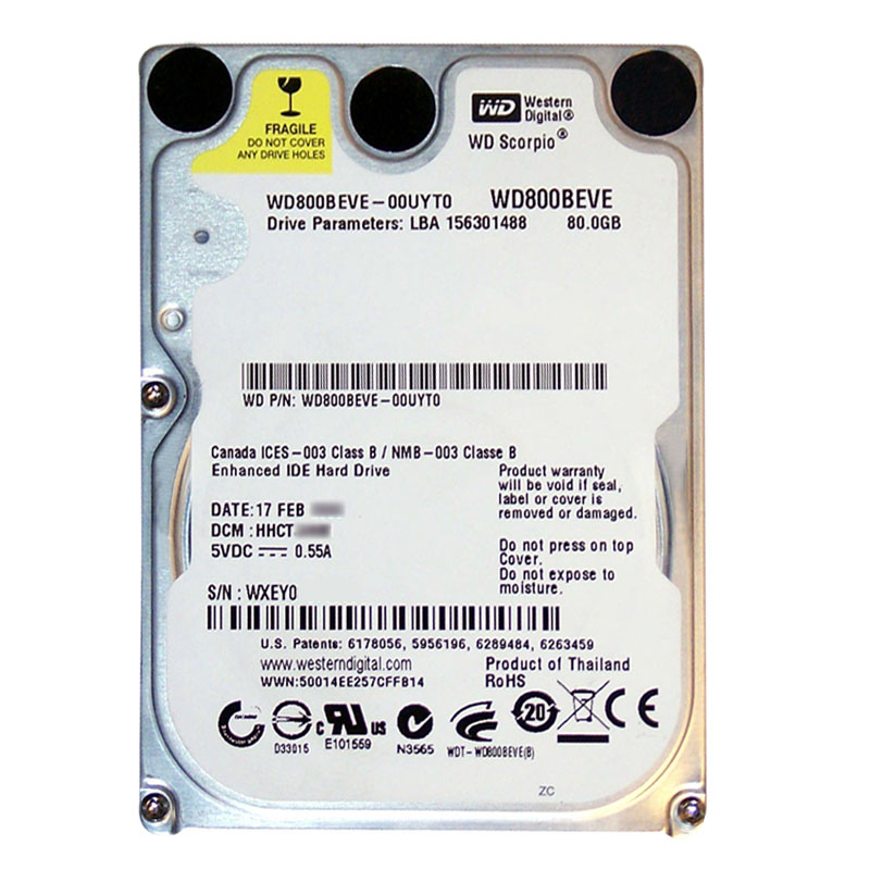 Western Digital - 80GB 5.4K PATA 2.5" 8MB Cache Hard Drive - WD800BEVE-00UYT0