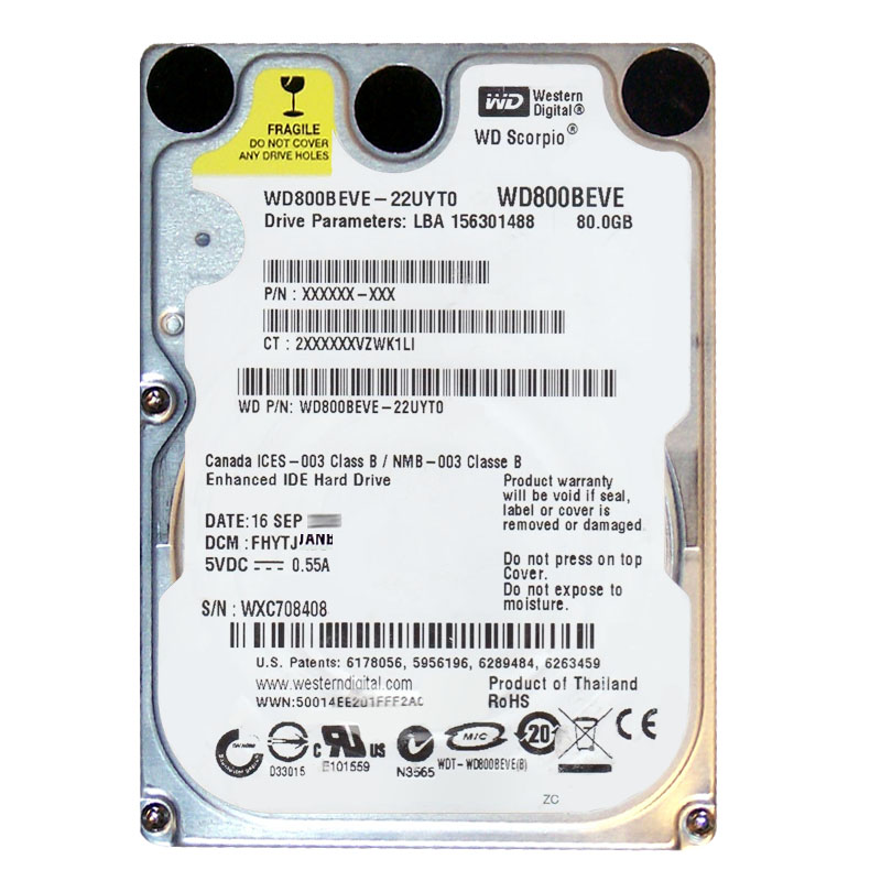Western Digital - 80GB 5.4K PATA 2.5" 8MB Cache Hard Drive - WD800BEVE-22UYT0