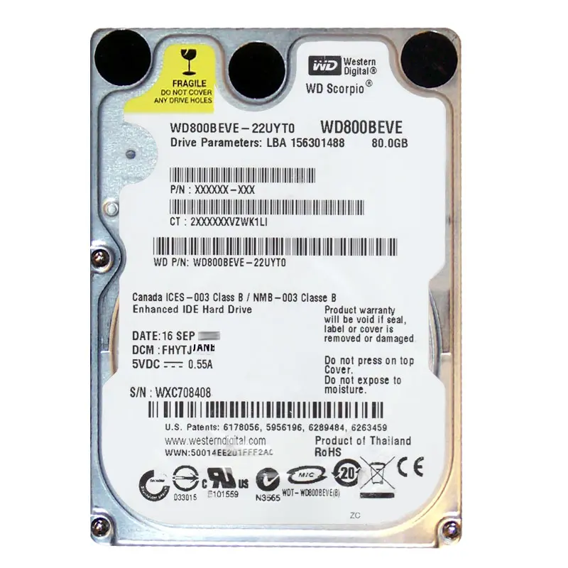 WD800BEVE-22UYT0.jpg Western Digital - 80GB 5.4K PATA 2.5" 8MB Cache Hard Drive - WD800BEVE-22UYT0 - Image 1