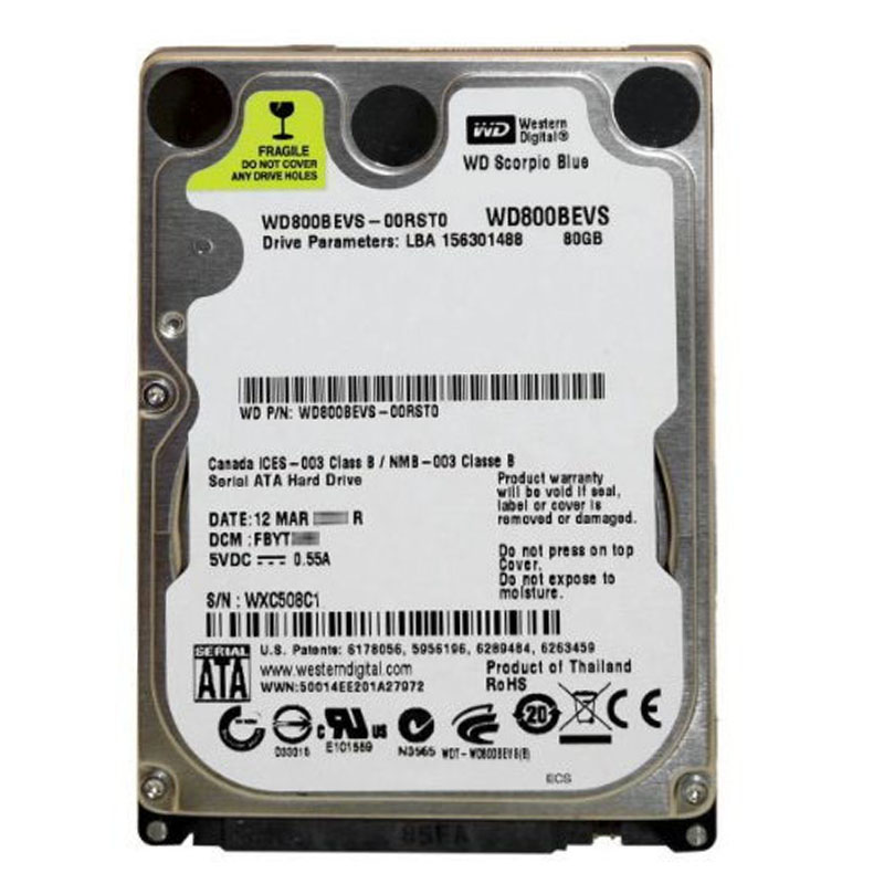 Western Digital - 80GB 5.4K SATA 1.5Gbps 2.5" 8MB Hard Drive - WD800BEVS-00RST0