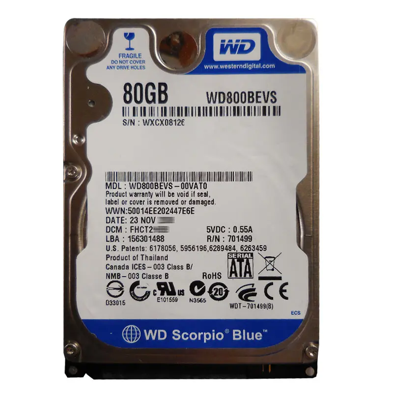 WD800BEVS-00VAT0.jpg Western Digital - 80GB 5.4K SATA 1.5Gbps 2.5" 8MB Hard Drive - WD800BEVS-00VAT0 - Image 1