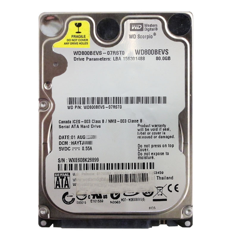 Western Digital - 80GB 5.4K SATA 1.5Gbps 2.5" 8MB Hard Drive - WD800BEVS-07RST0