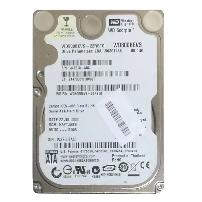 WD800BEVS-22RST0.jpg Western Digital - 80GB 5.4K SATA 1.5Gbps 2.5" 8MB Hard Drive - WD800BEVS-22RST0 - Image 1