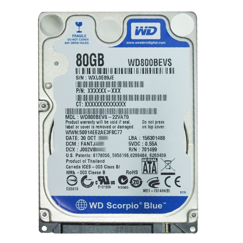 Western Digital - 80GB 5.4K SATA 1.5Gbps 2.5" 8MB Hard Drive - WD800BEVS-22VAT0
