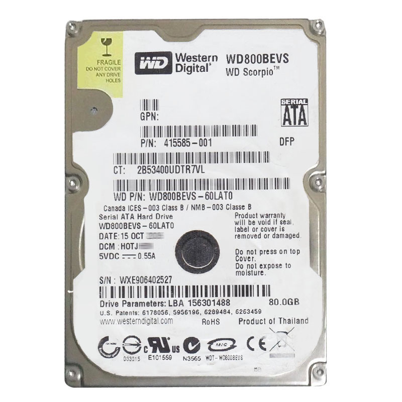 WD800BEVS-60LAT0.jpg Western Digital - 80GB 5.4K SATA 1.5Gbps 2.5" 8MB Hard Drive - WD800BEVS-60LAT0 - Image 1