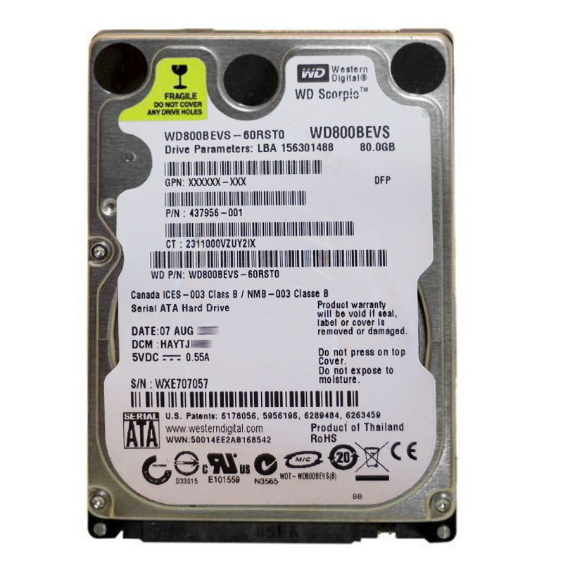 Western Digital - 80GB 5.4K SATA 1.5Gbps 2.5" 8MB Hard Drive - WD800BEVS-60RST0