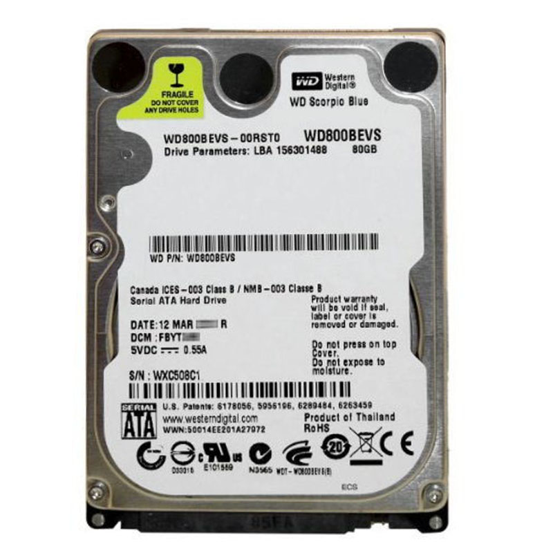 Western Digital - 80GB 5.4K SATA 1.5Gbps 2.5" 8MB Hard Drive - WD800BEVS