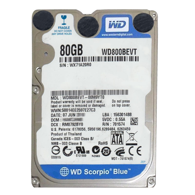 Western Digital - 80GB 5.4K SATA 3.0Gbps 2.5" 8MB Cache Hard Drive - WD800BEVT-00M9YT0